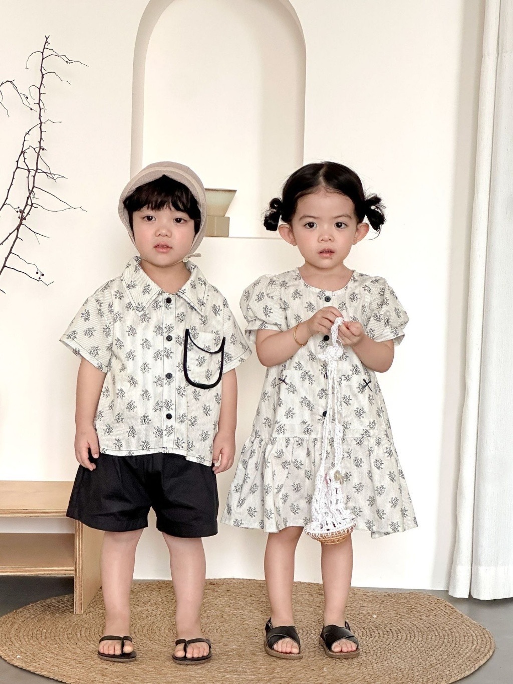 法式花紋兄弟姐妹連身裙 / 套裝