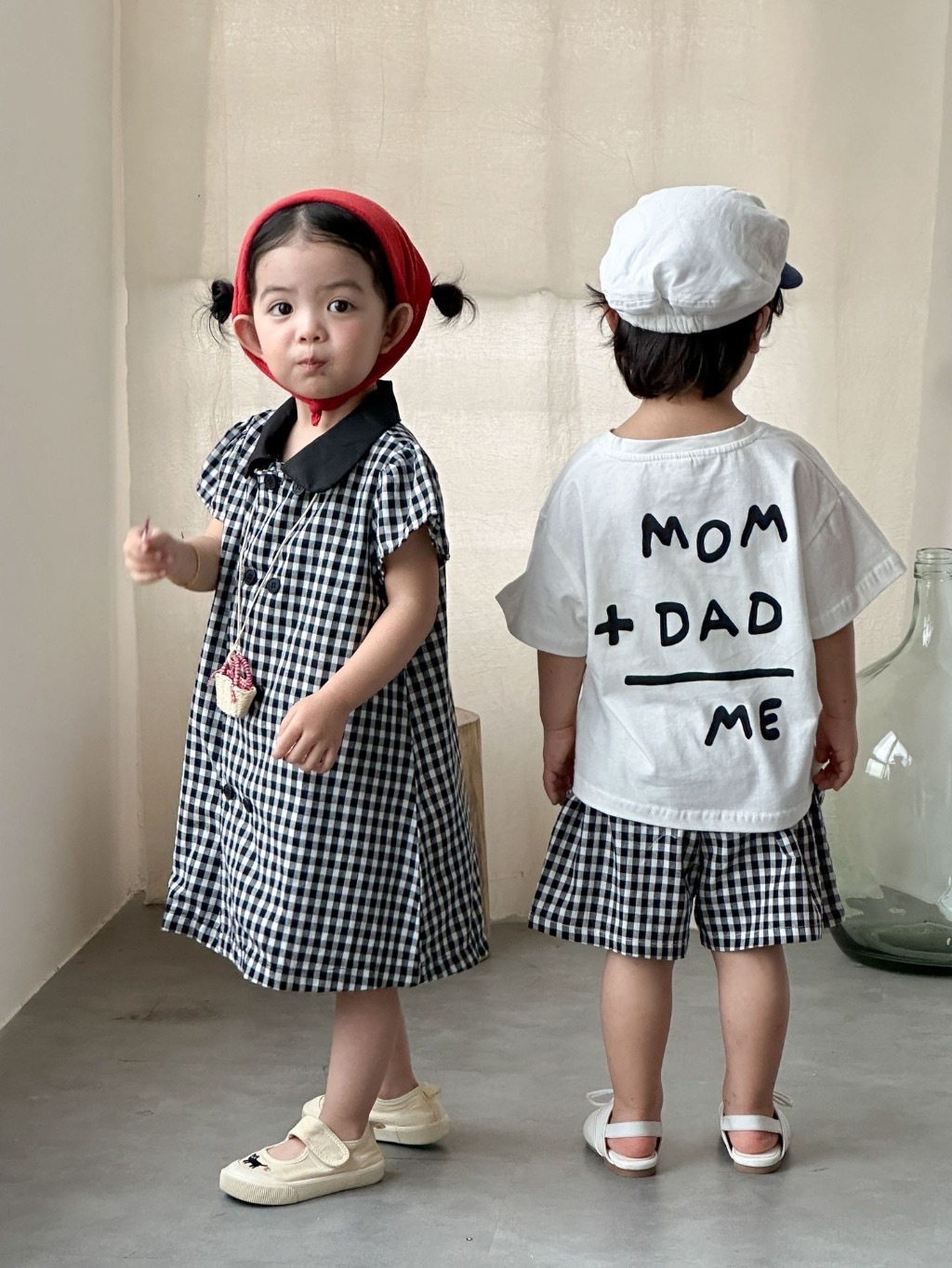 簡約格紋兄弟姐妹連身裙 / 套裝