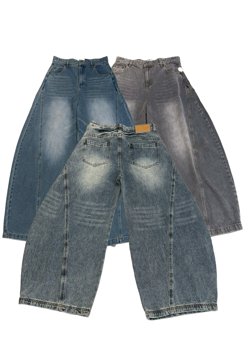 牛仔彎刀落地褲