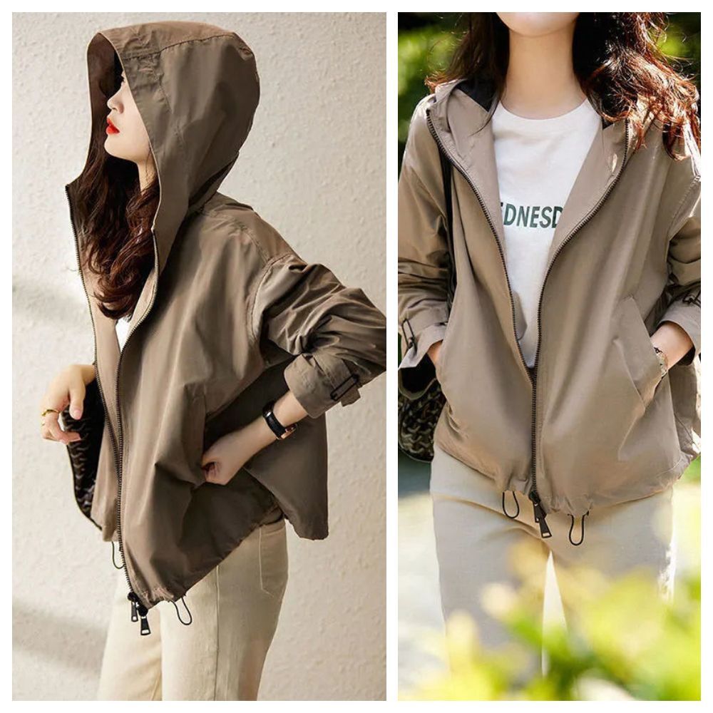 【ASister 小姊姊】AS0813#防曬風衣外套☆都市優雅雙拉鍊連帽防風外套(2色_S-3XL)