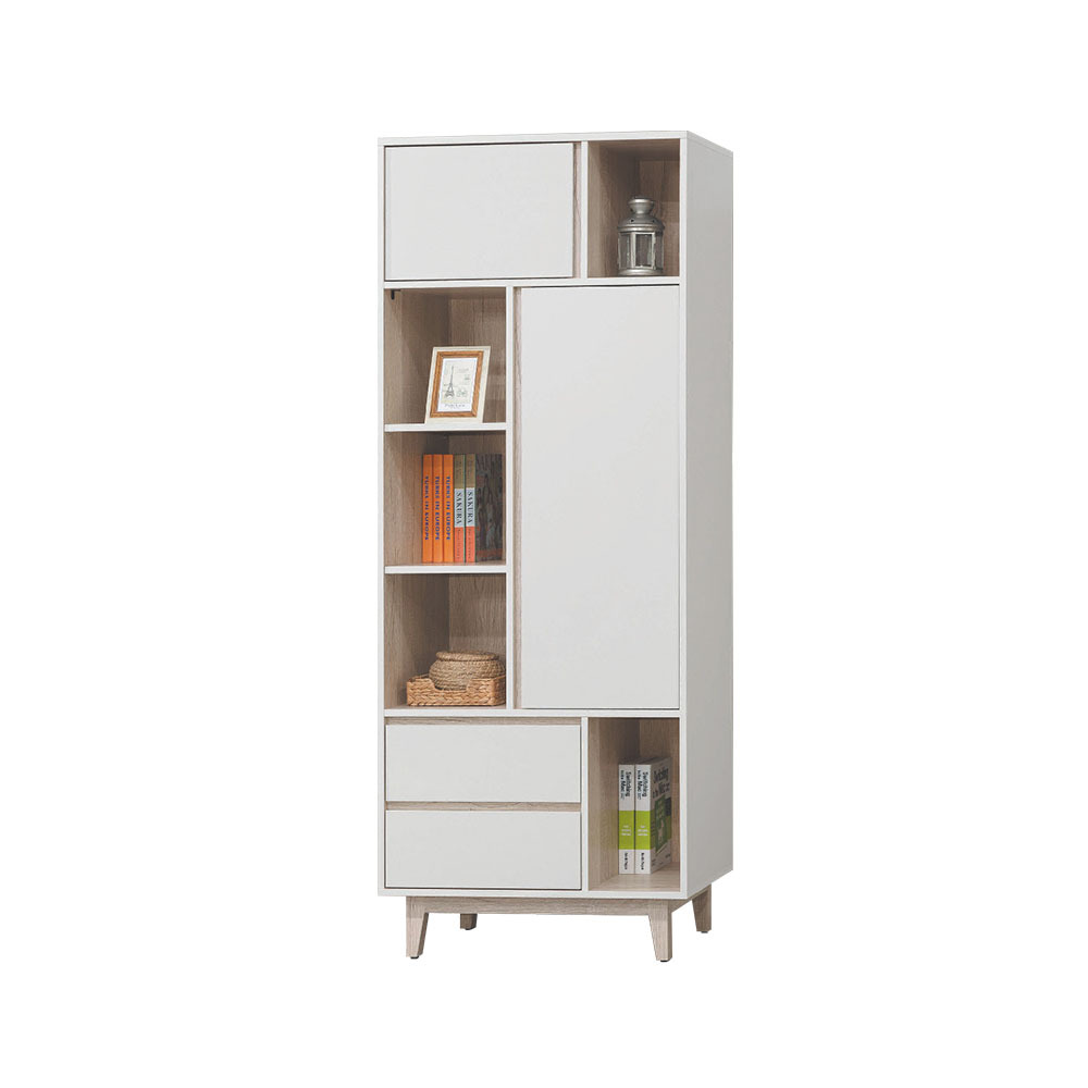 柏蒂家居-巴克利2.6尺二門二抽開放式五格書櫃/展示櫃/收納置物櫃