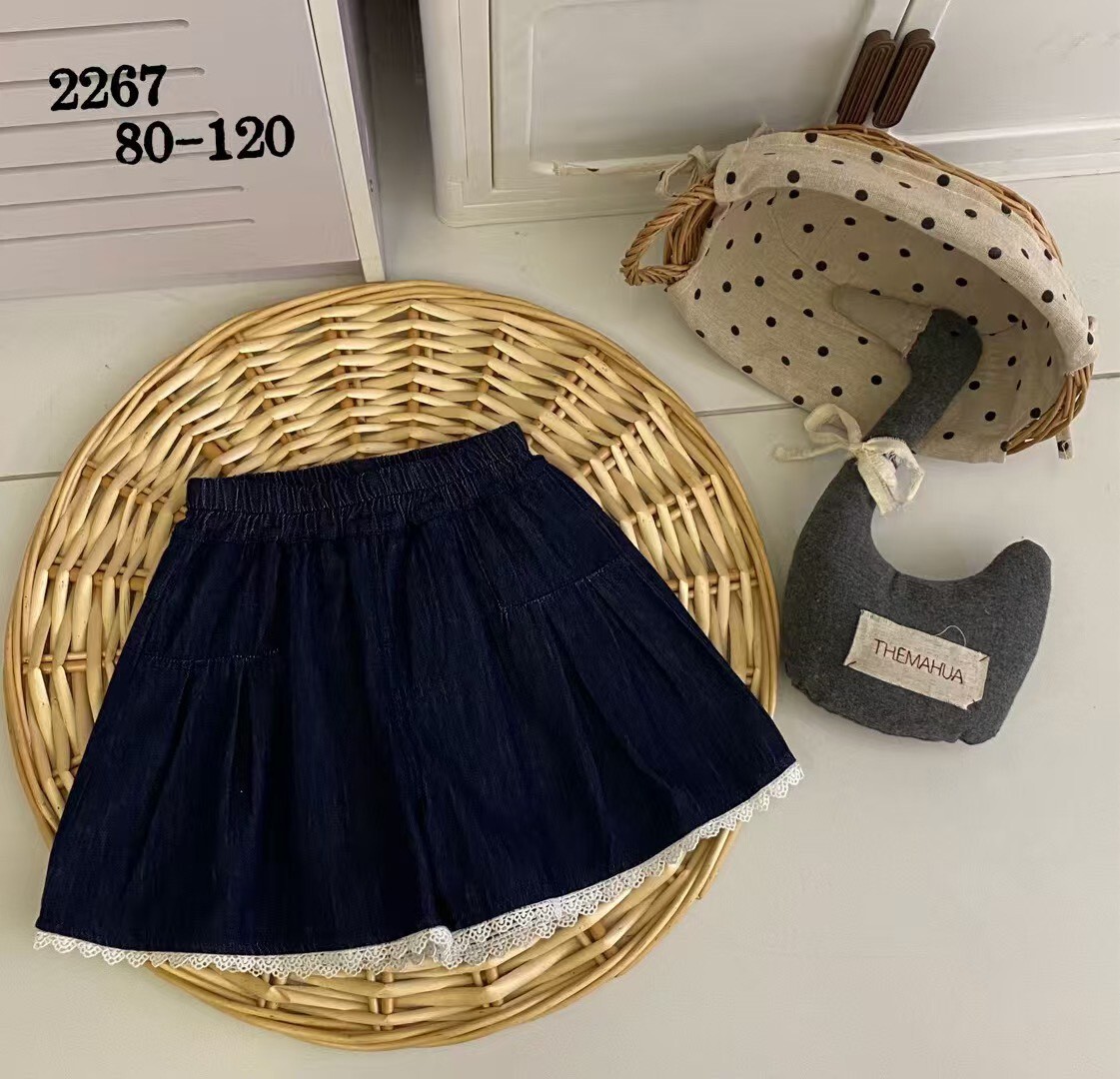 法式小藍蕾絲牛仔短褲