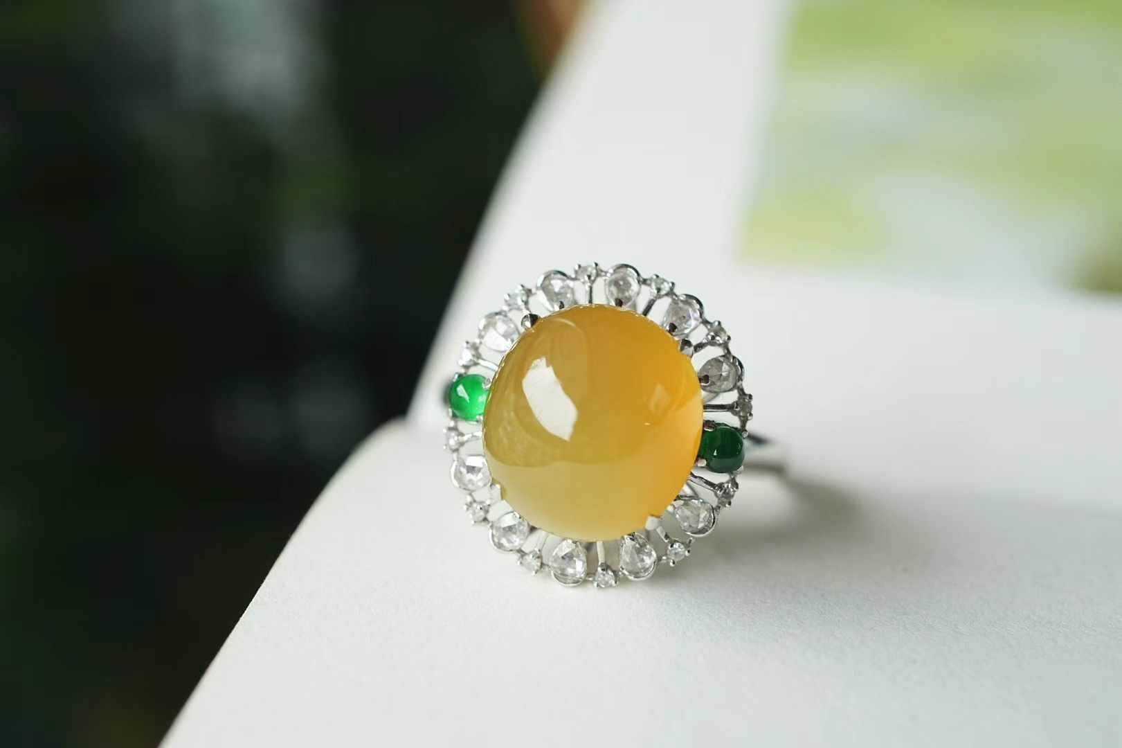 翡翠緬料冰種黃翡蛋面戒指,天然翡翠A玉, 緬甸玉, Jade, Jadeite