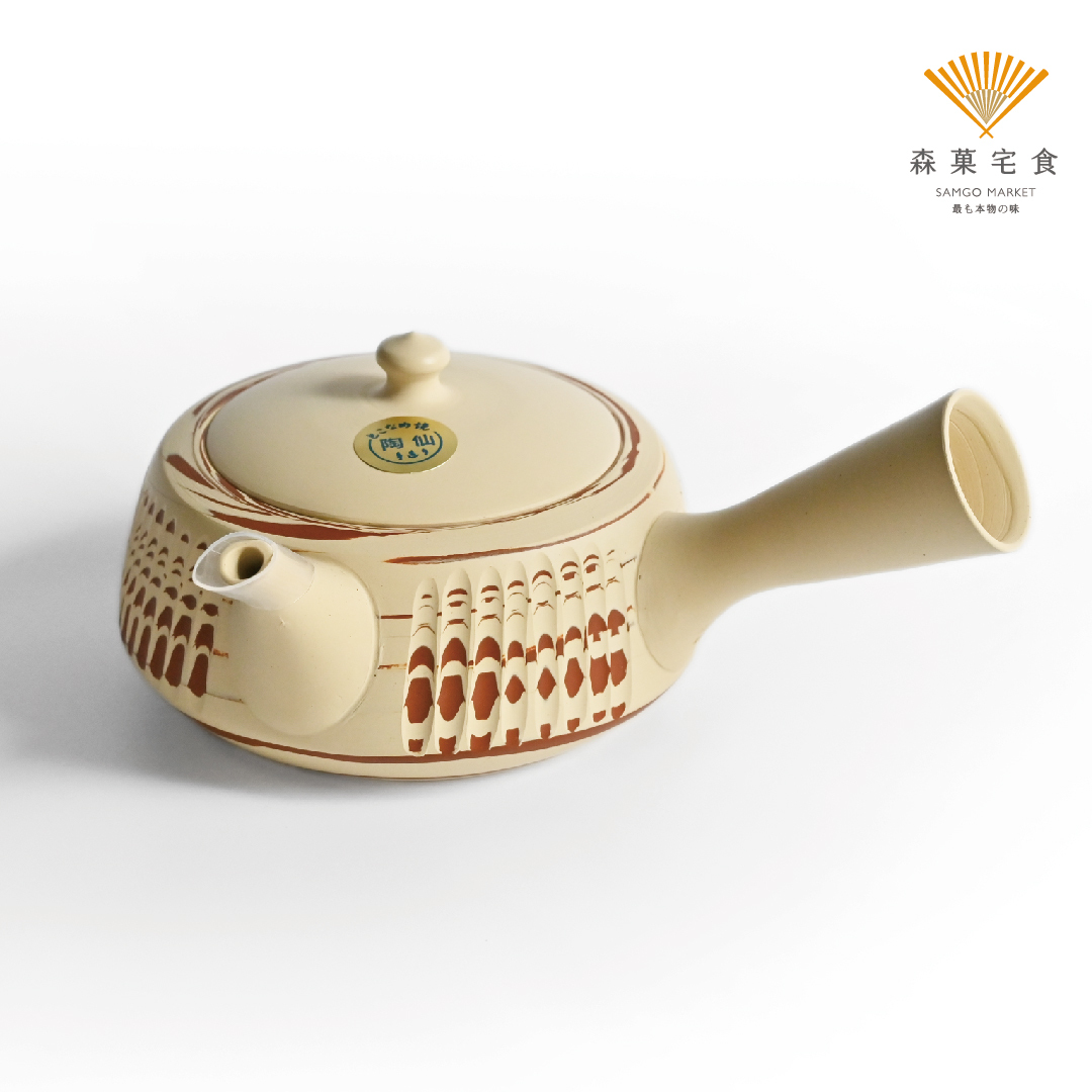 日本常滑燒陶仙作｜赤白釜形刻花急須250ml - 職人手作朱泥茶壺｜森菓宅食