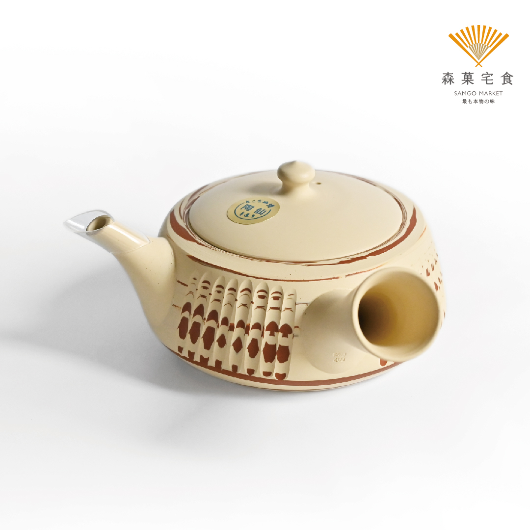 日本常滑燒陶仙作｜赤白釜形刻花急須250ml - 職人手作朱泥茶壺｜森菓宅食