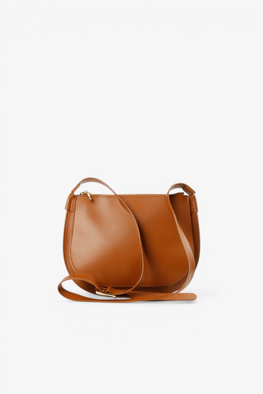 Bolla 極簡牛皮斜背半月包 棕色
