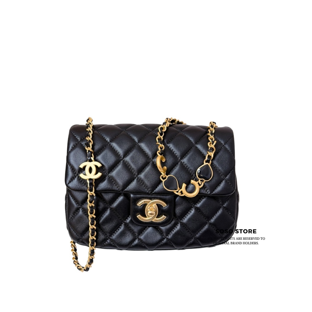 Chanel Coco de Toi Heart Chain Square Flap Bag - Black / GHW
