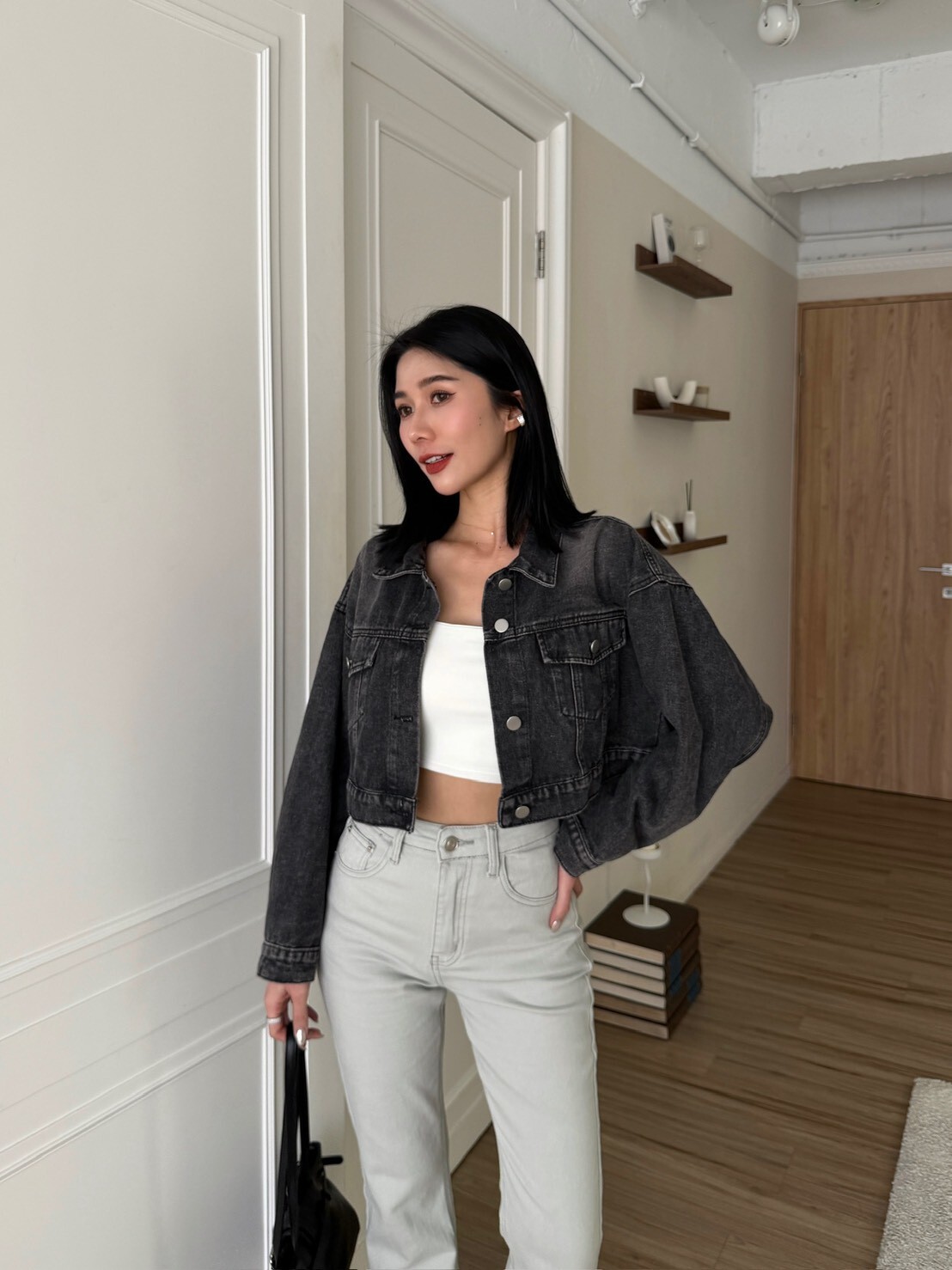 復古刷色短版牛仔外套