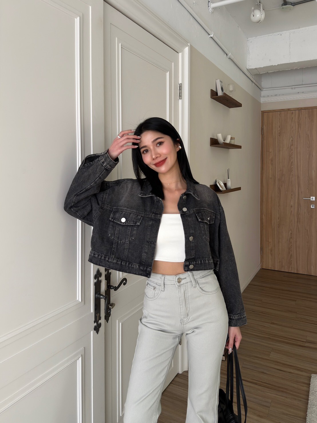 復古刷色短版牛仔外套