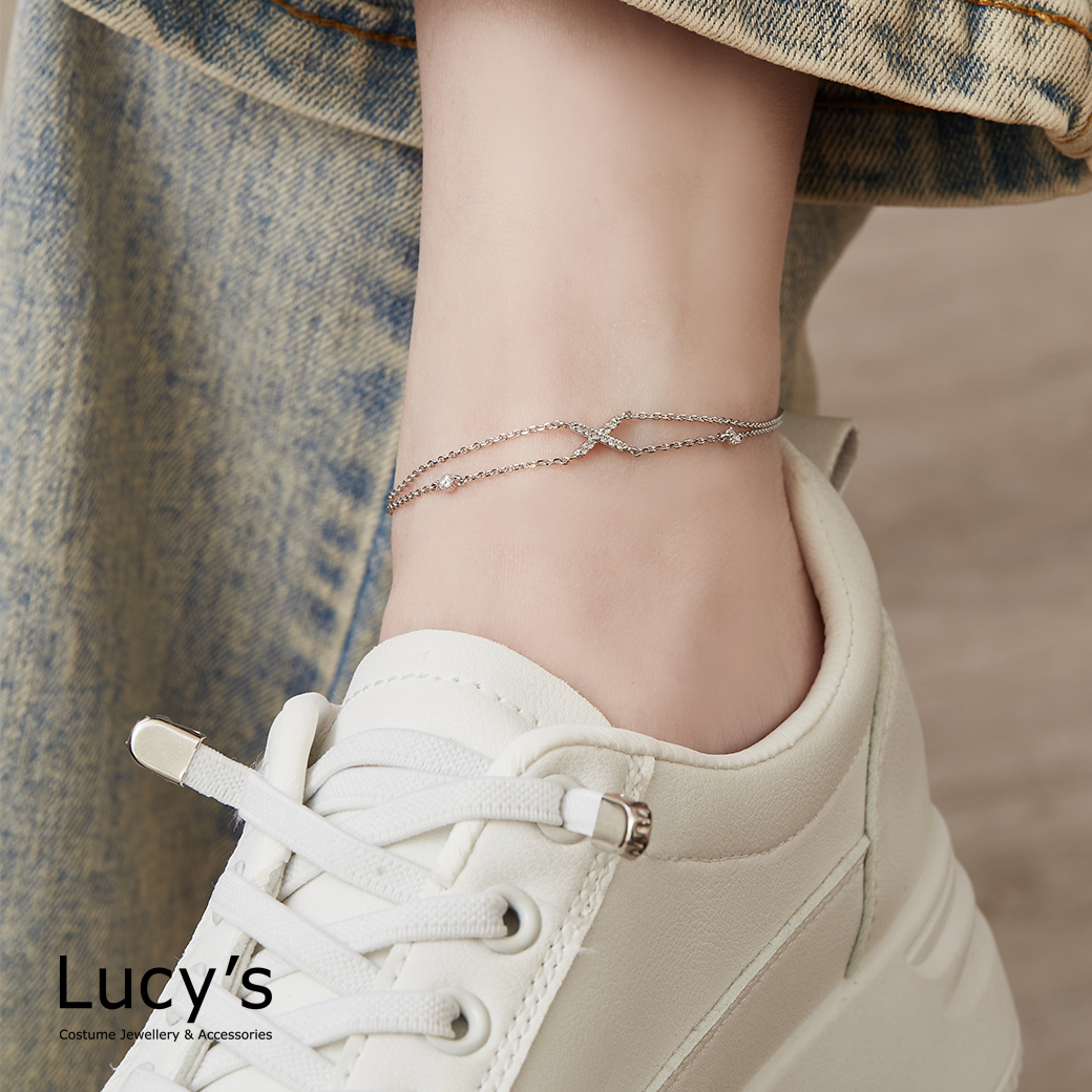 交錯光點 雙層腳鍊 (130616)