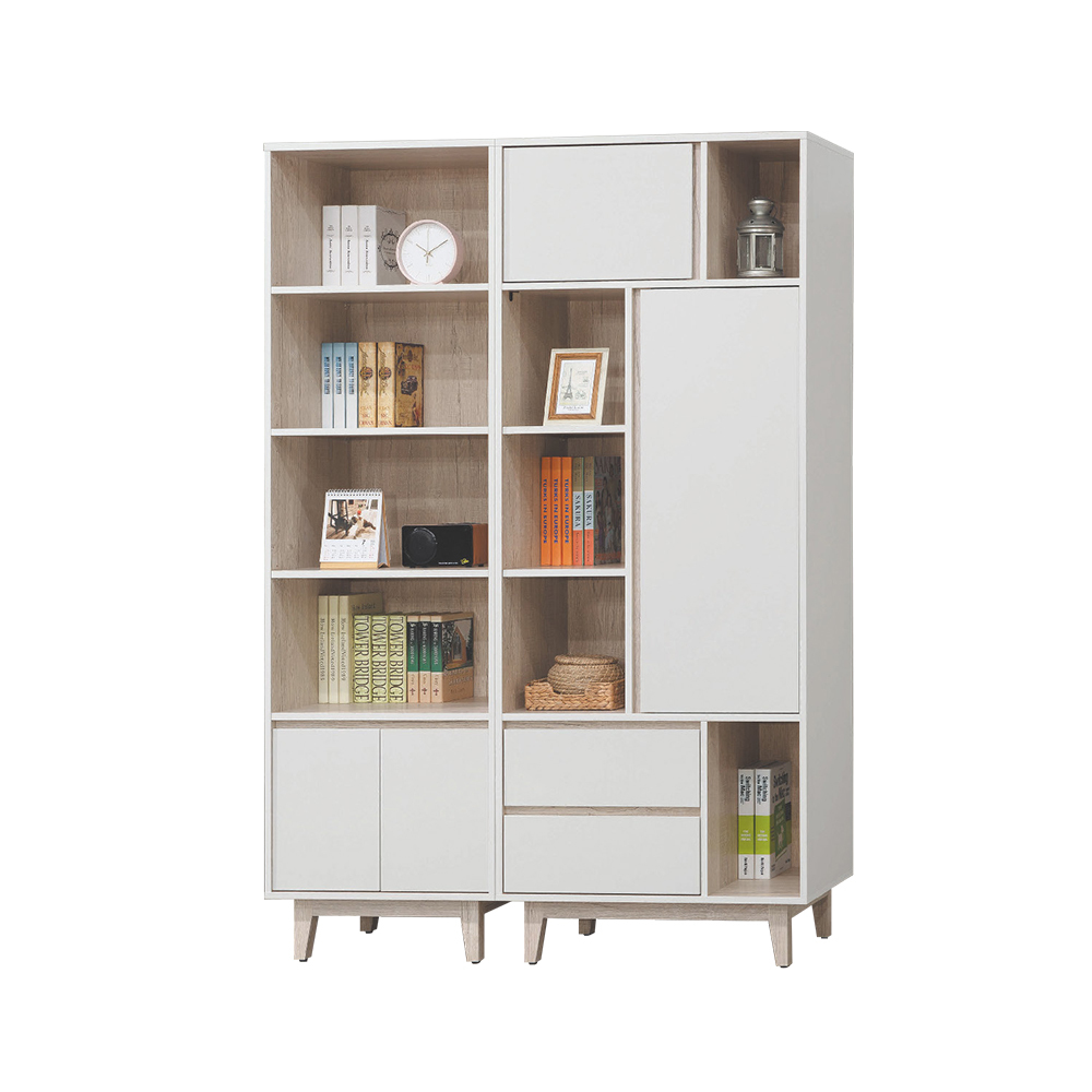 柏蒂家居-巴克利4.6尺多功能開放式收納書櫃/展示置物櫃組合(二門二抽五格+四格二門)