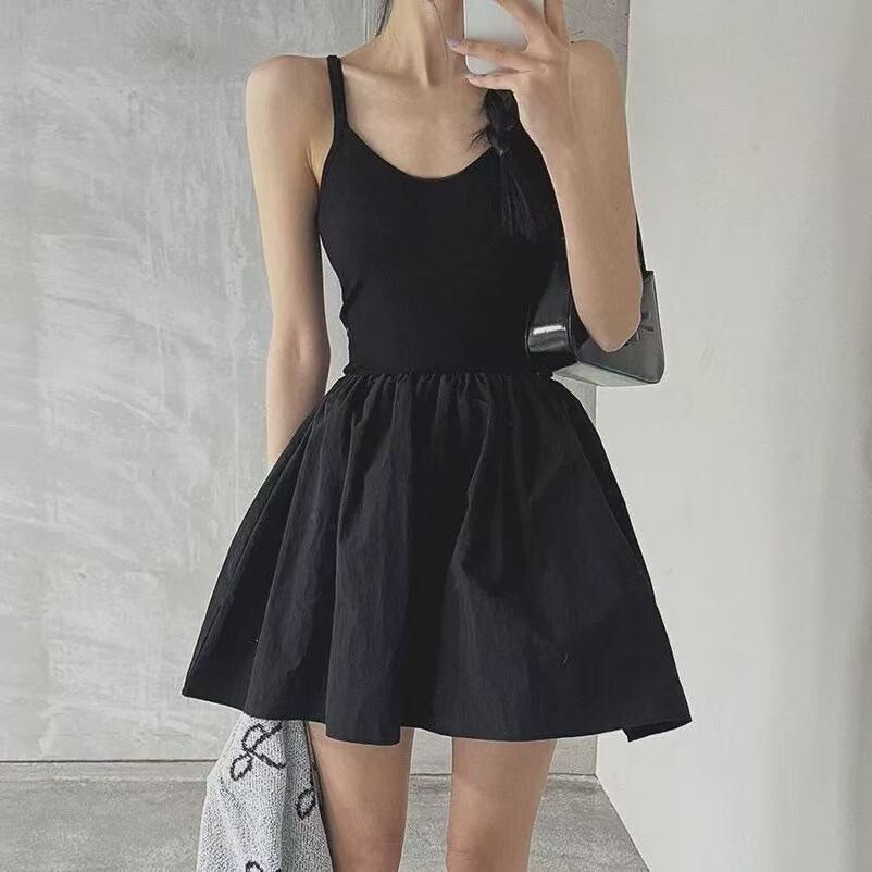 細肩帶收腰澎澎裙擺造型短洋裝 / 2色