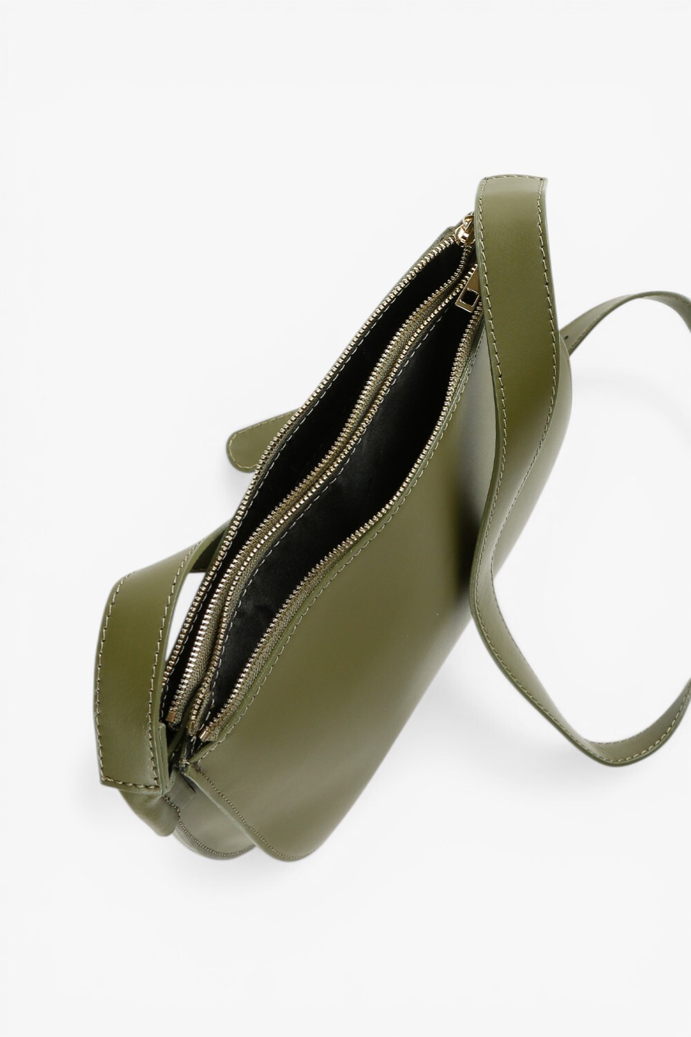 Bolla 極簡牛皮斜背半月包 橄欖