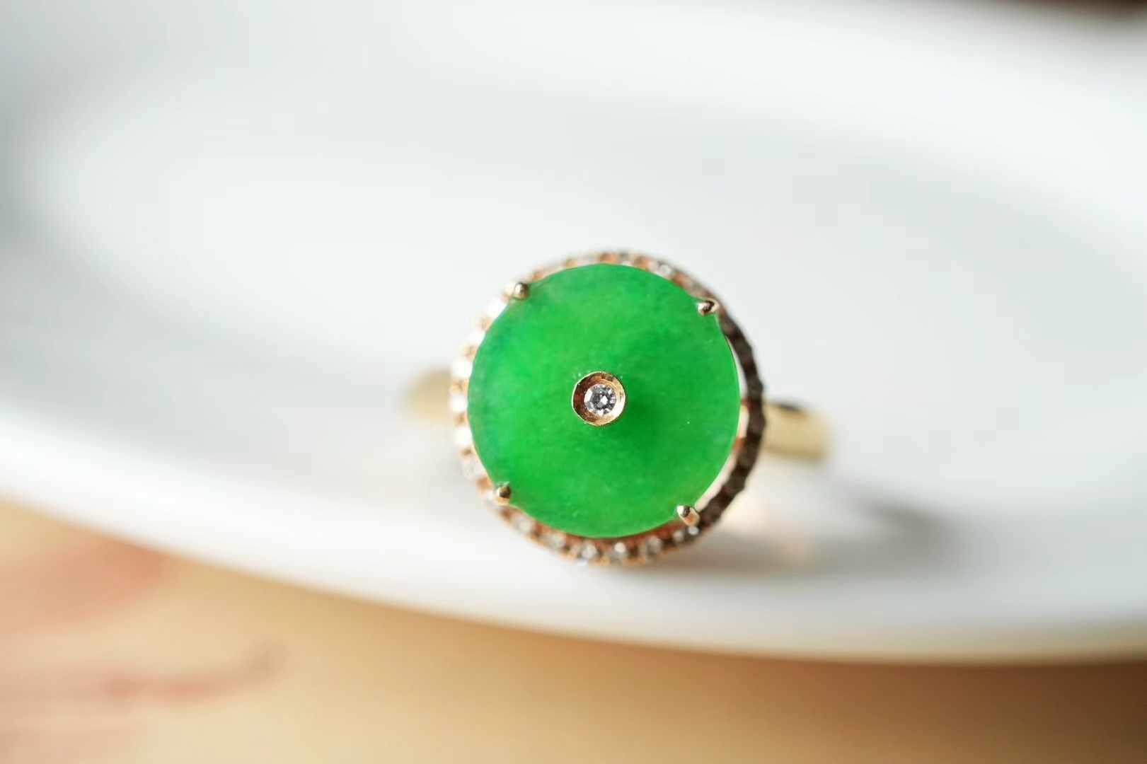 翡翠緬料正陽綠平安扣戒指,天然翡翠A玉, 緬甸玉, Jade, Jadeite