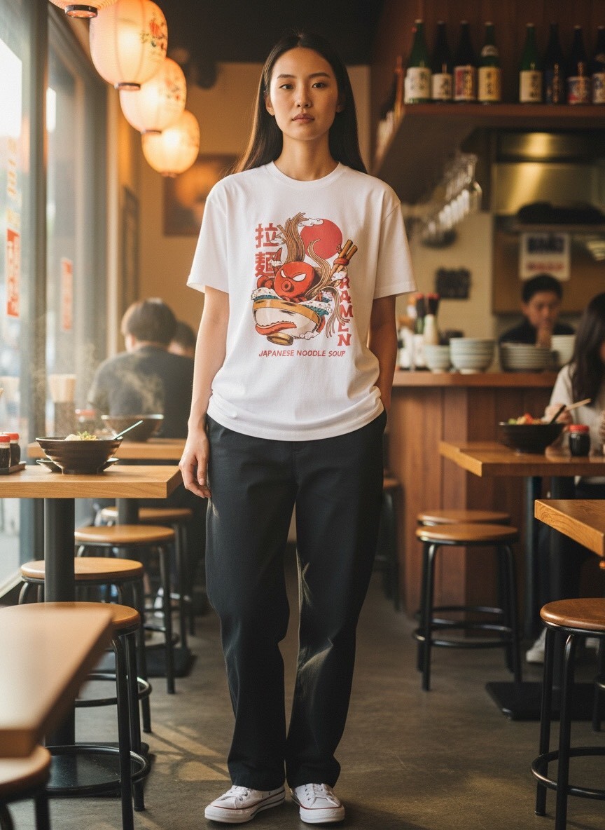 日系拉麵章魚插畫T｜純棉寬鬆・復古潮感上衣 🍜🐙