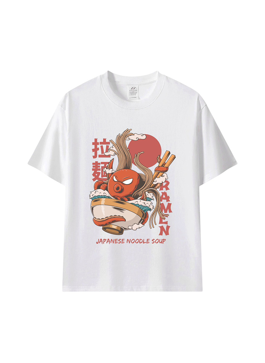 日系拉麵章魚插畫T｜純棉寬鬆・復古潮感上衣 🍜🐙