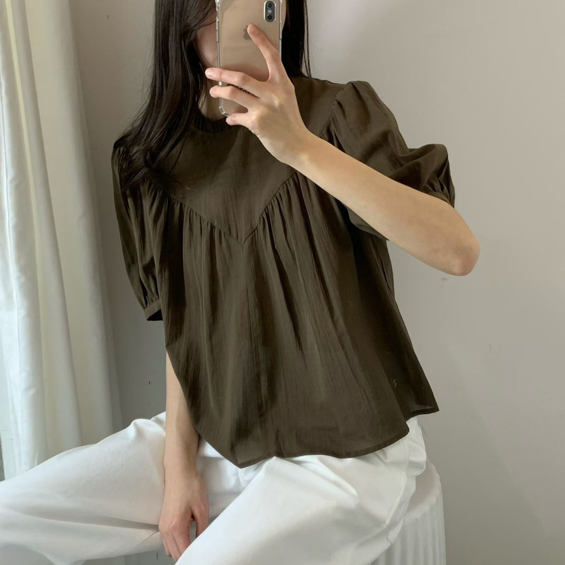 V字壓摺感圓領傘襬娃娃上衣 / 4色