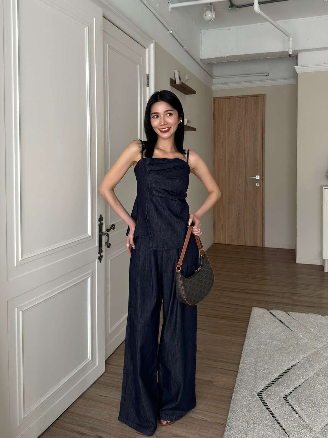 修身抓皺丹寧套裝