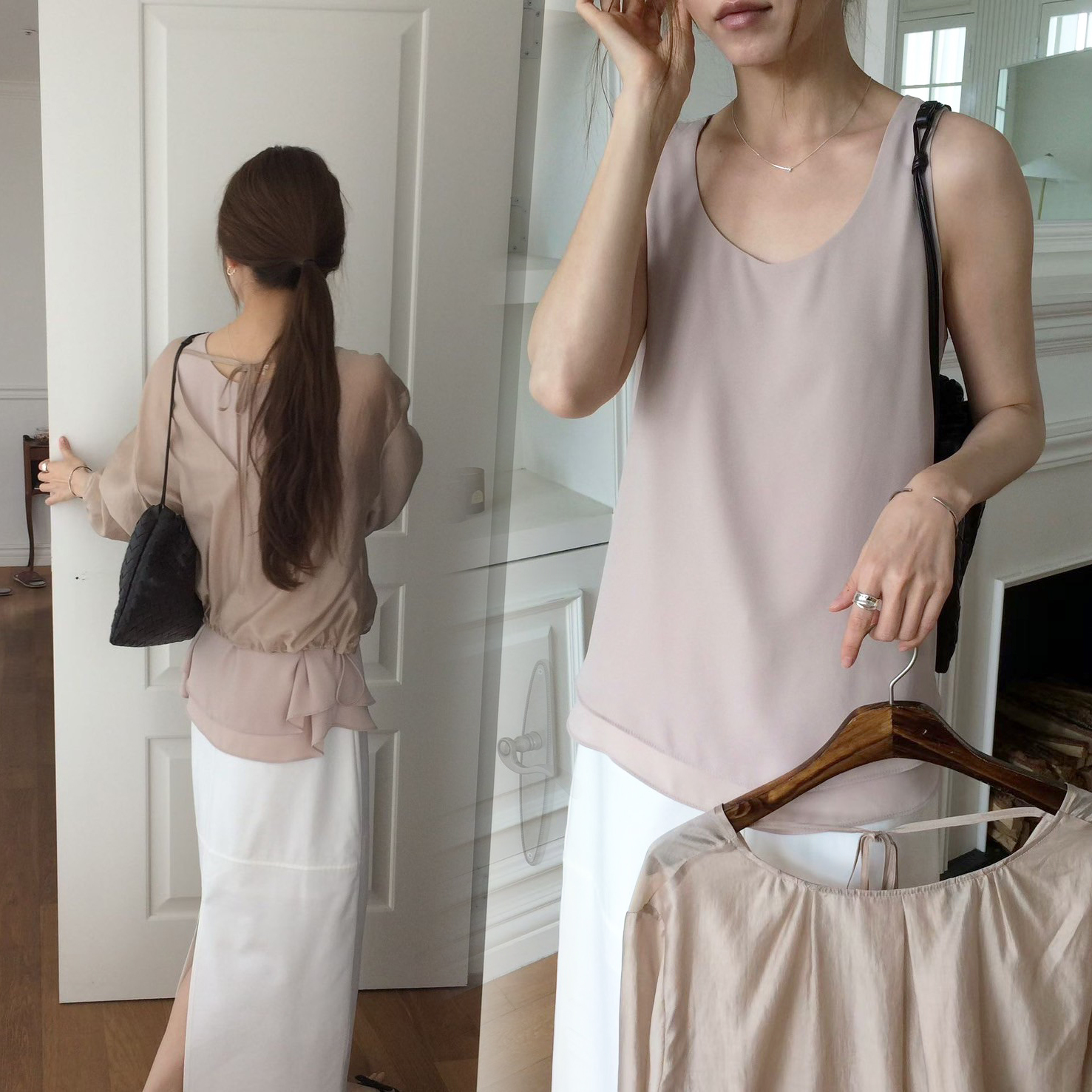 柔霧色系圓領長版雪紡背心上衣 / 3色