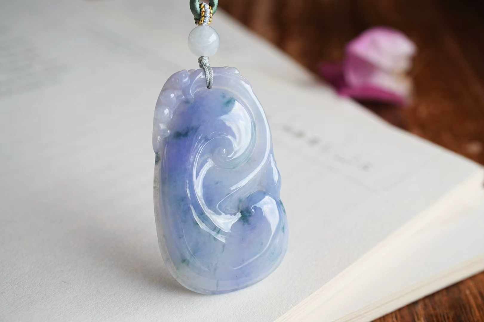 324852 翡翠冰種紫羅蘭飄花如意吊墜