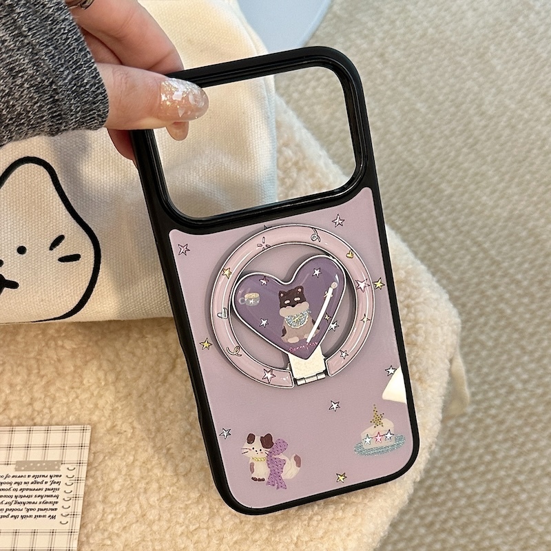 《03272》紫色貓貓狗狗磁吸支架手機殼