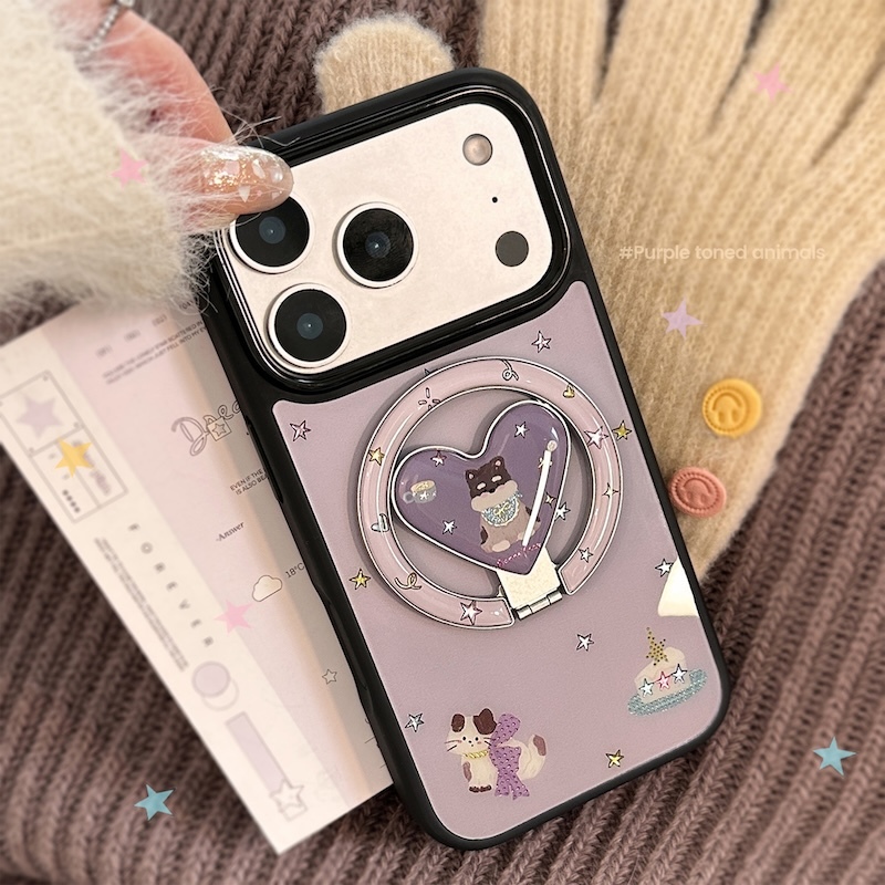 《03272》紫色貓貓狗狗磁吸支架手機殼