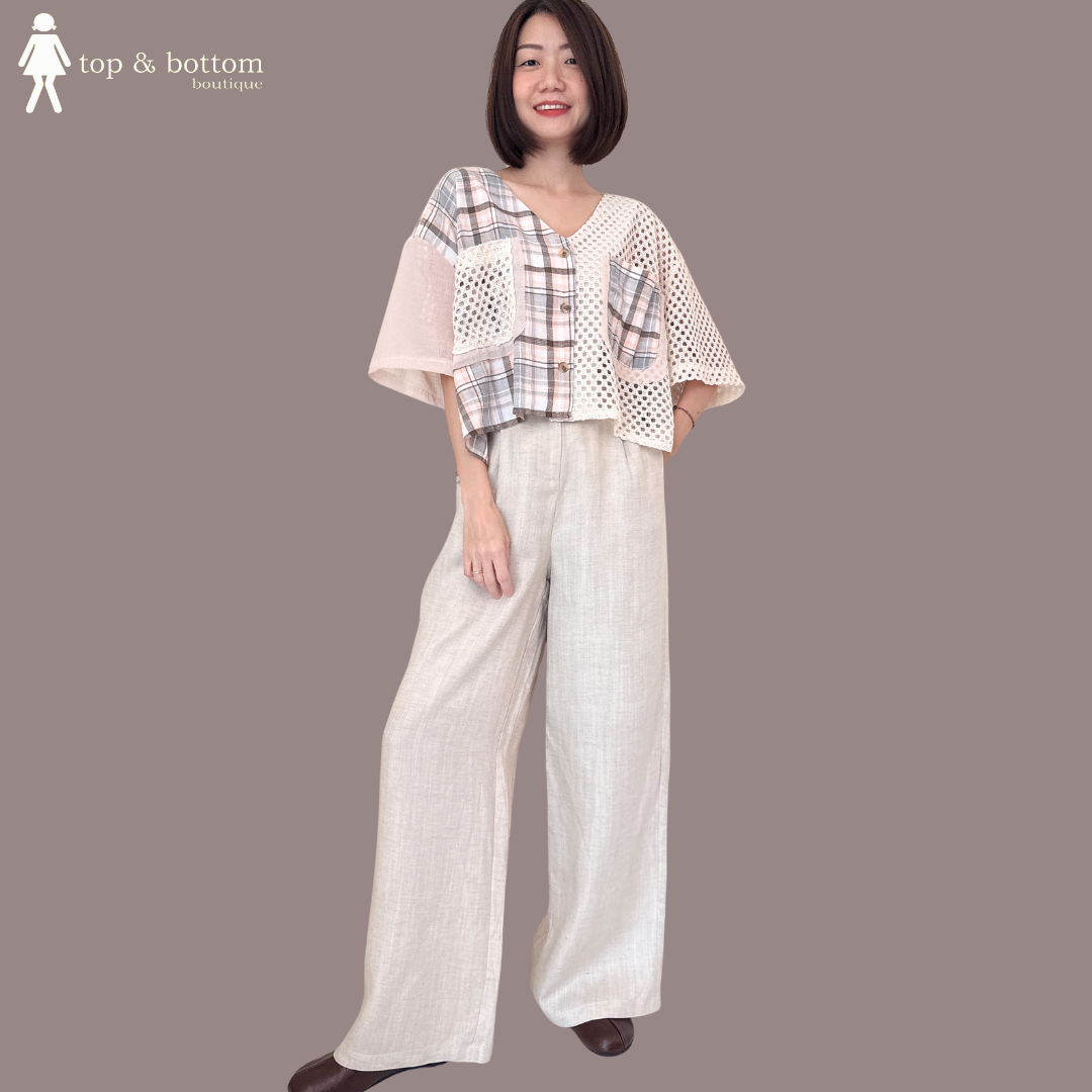 HIGH WAISTED LINEN WIDE LEG LONG PANT
