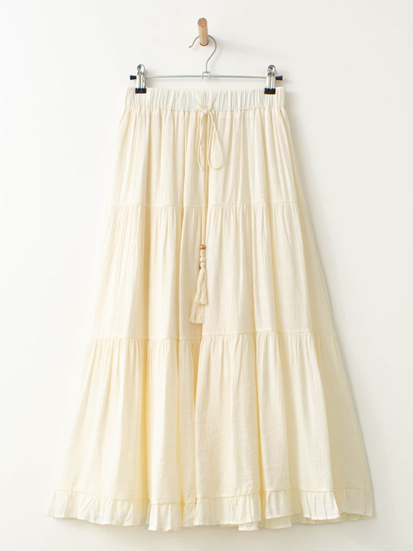 皺面流蘇綁帶荷葉長裙