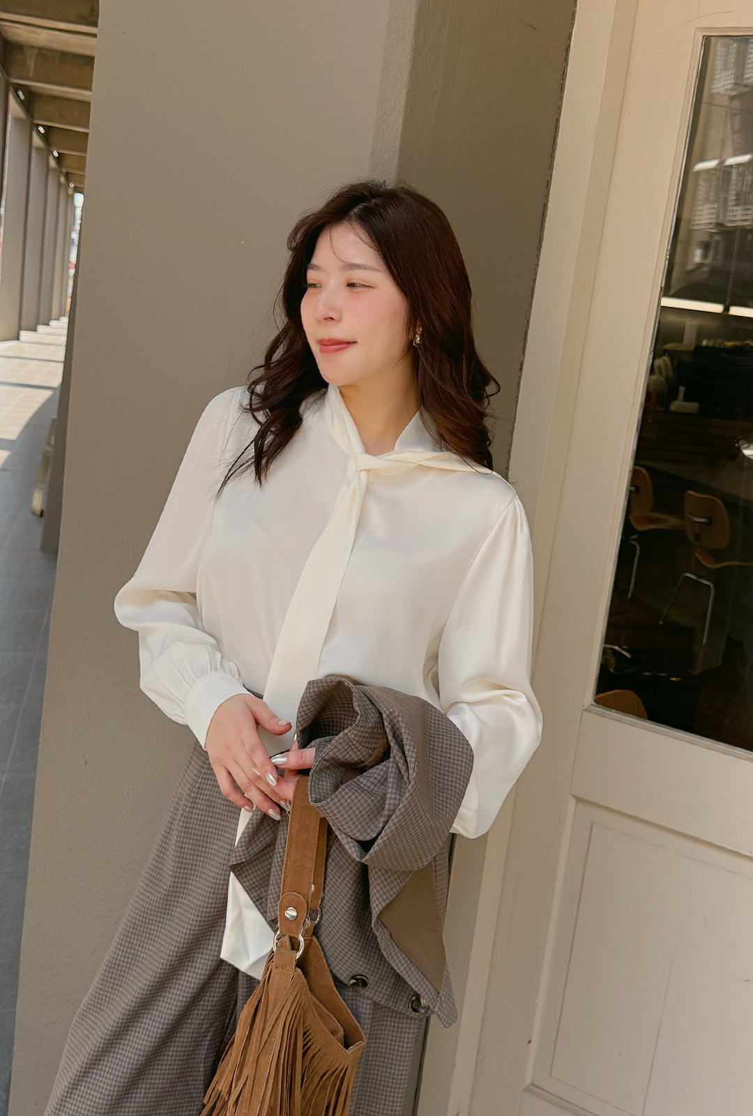 A3299-領結裝飾雪紡襯衫