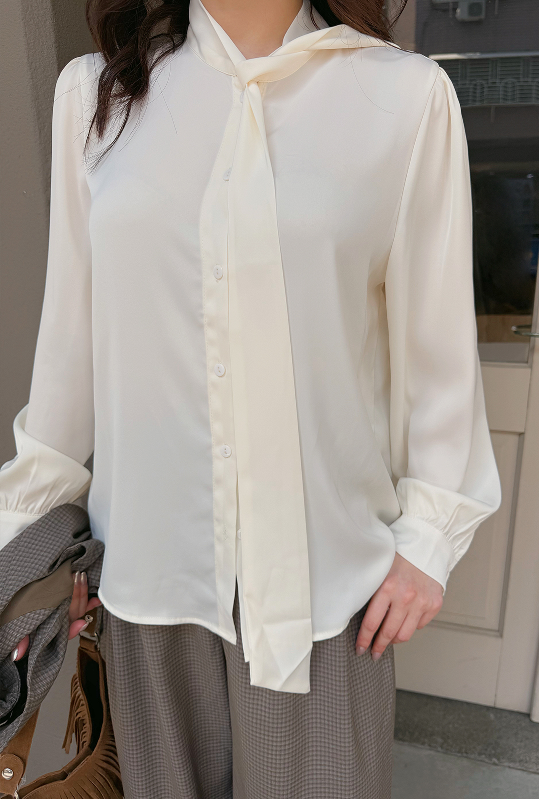 A3299-領結裝飾雪紡襯衫