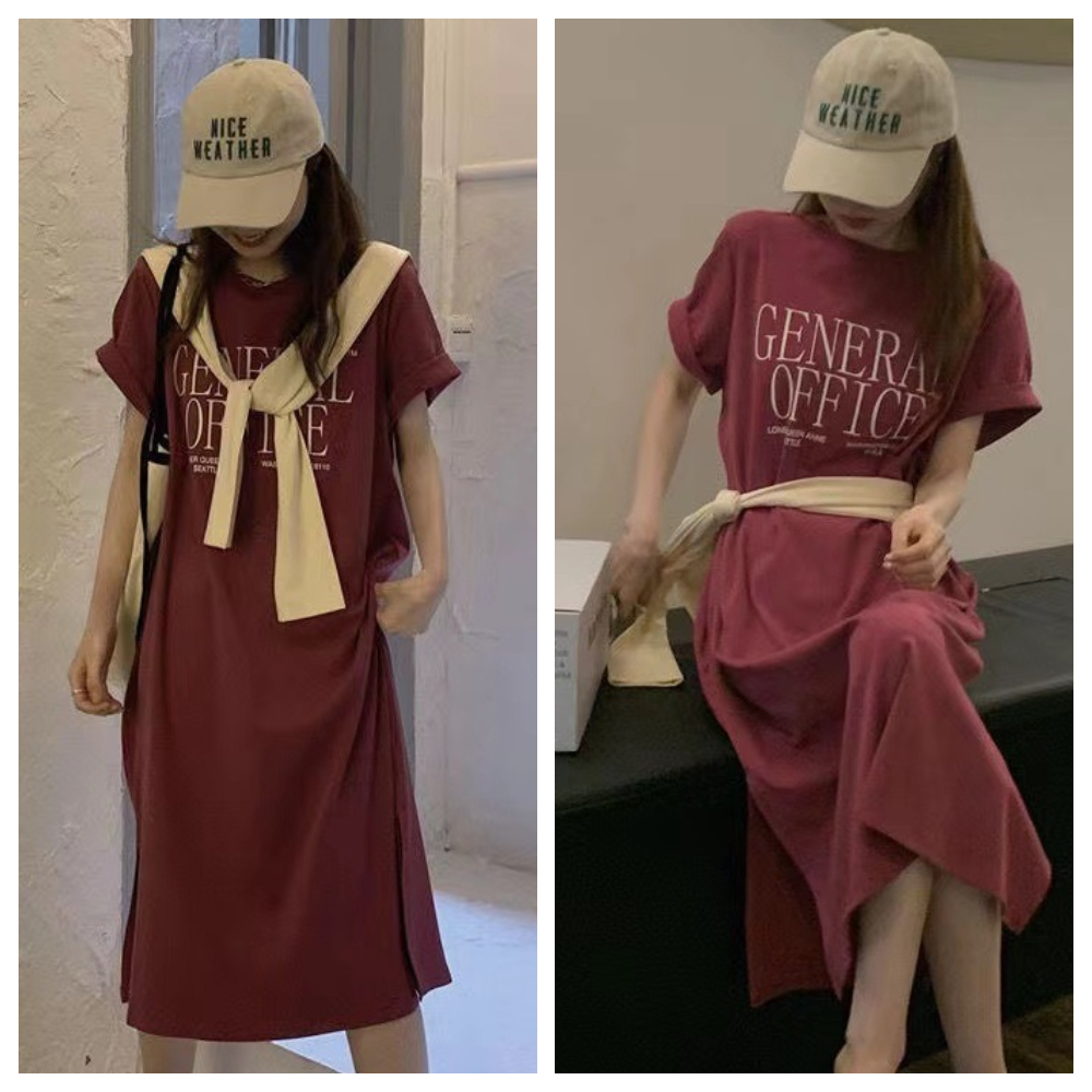 【ASister 小姊姊】18820#休閒洋裝☆*GENERAL梅粉色*加大尺碼韓版時尚寬鬆休閒短袖連身裙(M-4XL)