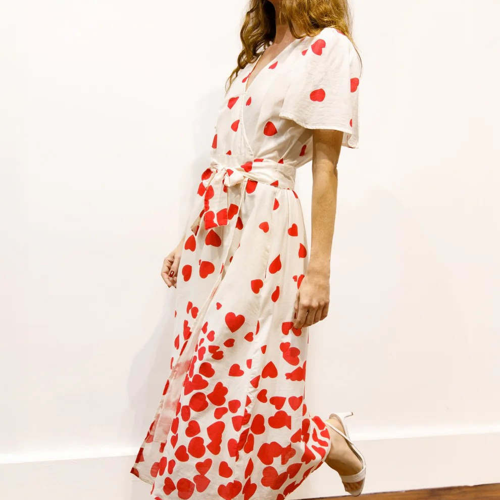 1BB0327-041 [BRIGITTE BARDOT] Mademoiselle Hearts Print Midi Dress White #182611000 (EU)
