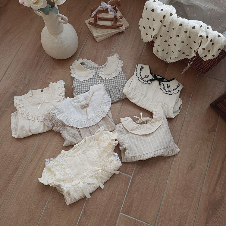 雙線格紋花邊包屁衣