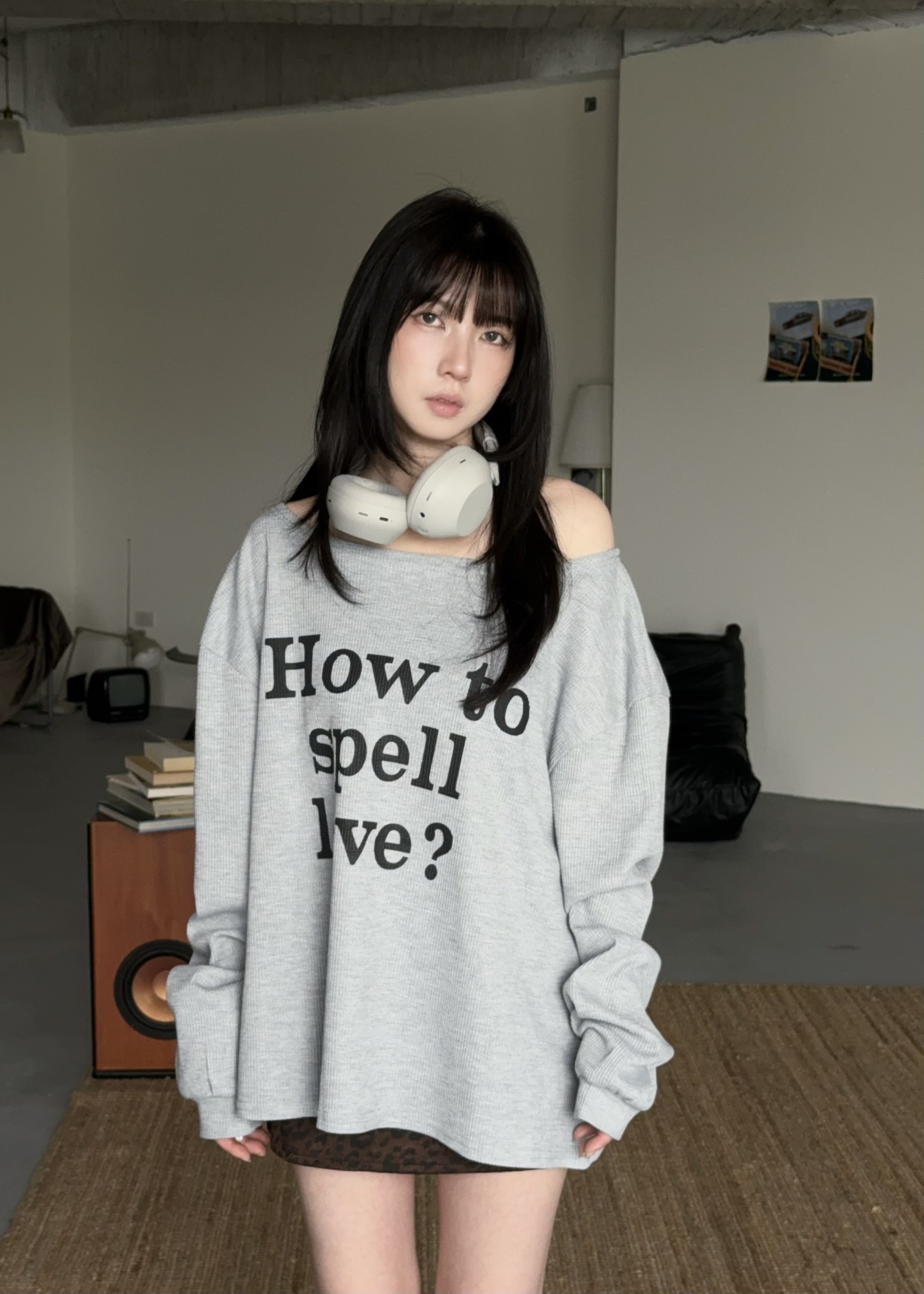 華夫格字母薄長袖上衣