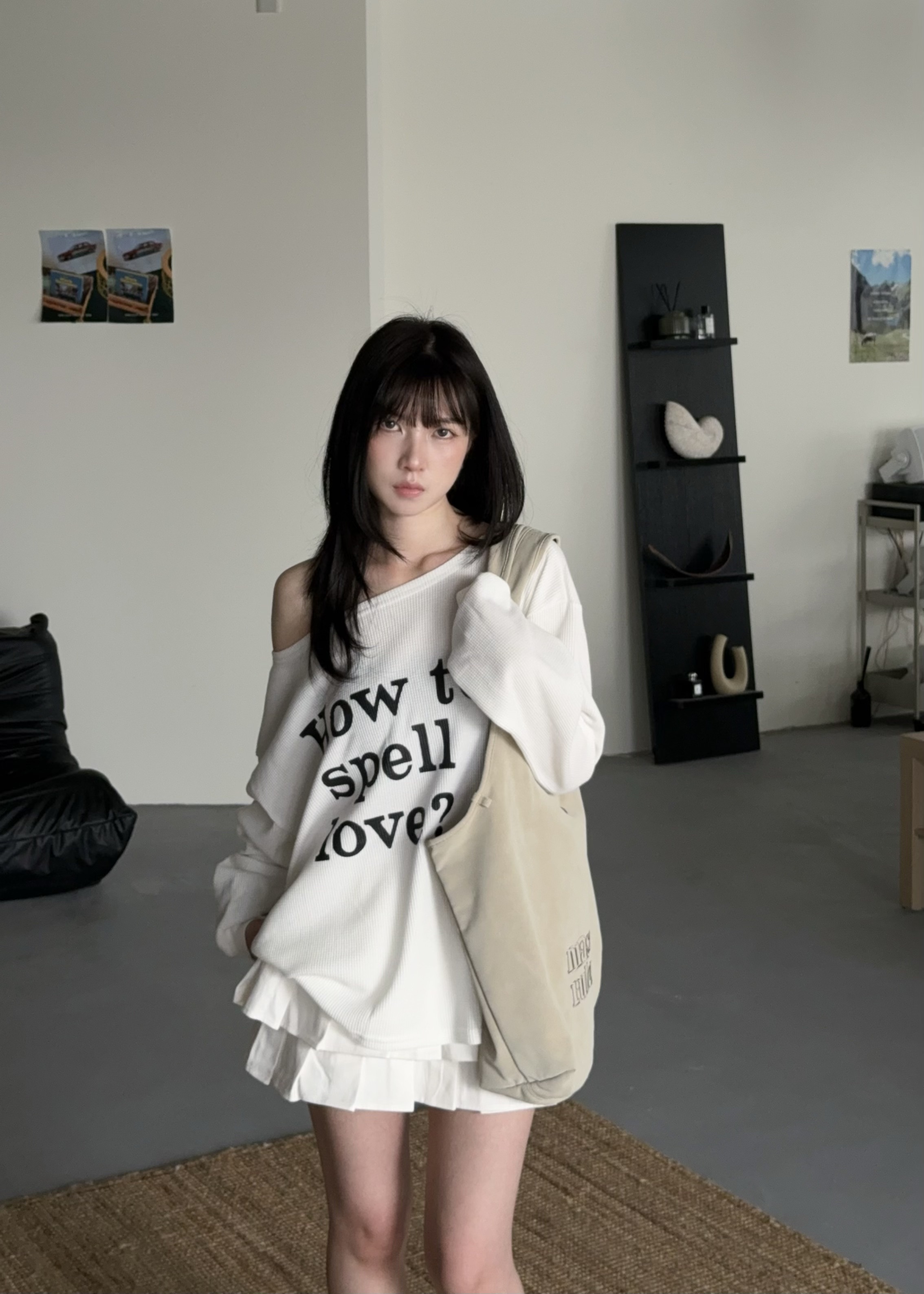 華夫格字母薄長袖上衣