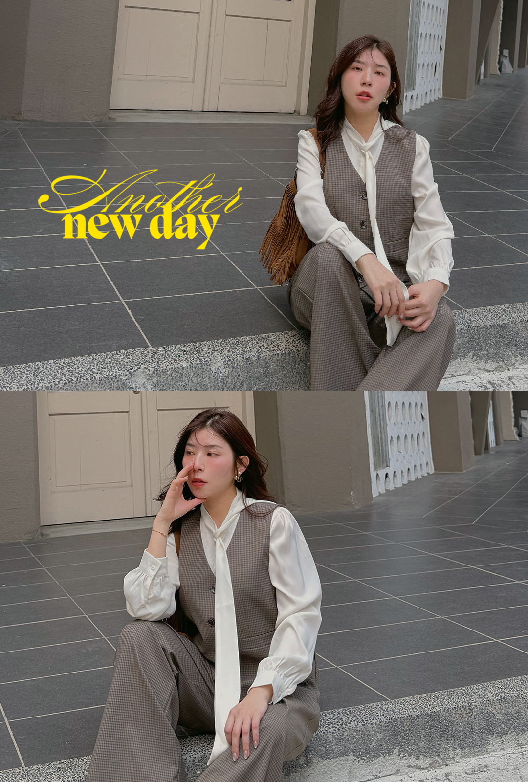 C1815-復古格紋套裝