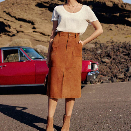 1LP0327-155 [LA PETITE ETOILE] Felicia Leather Midi Skirt Sand #FELICIA-F402512X1X/15-SAND (EU)