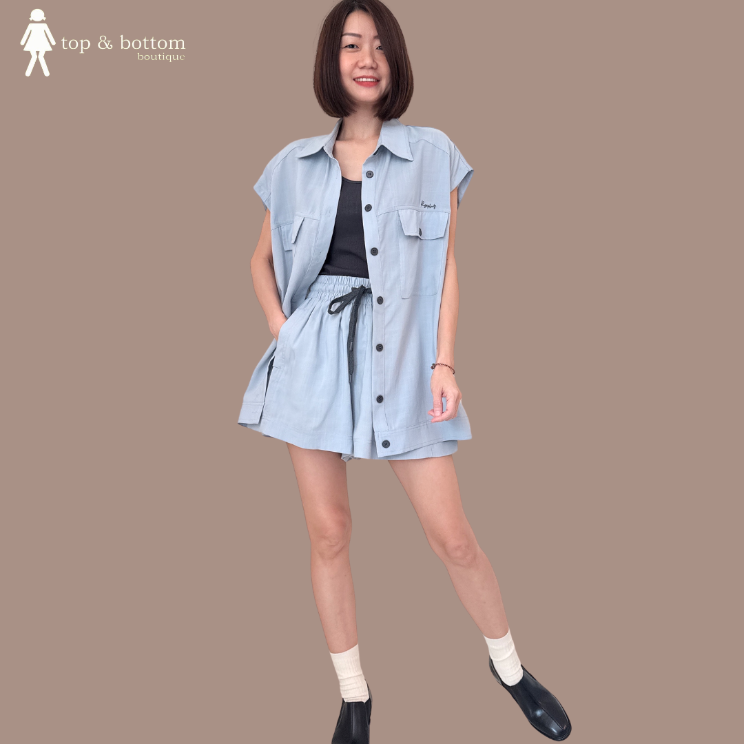 COLLARED POCKET LONG SHIRT & SHORTS SET SUIT WITH INNER PIECES