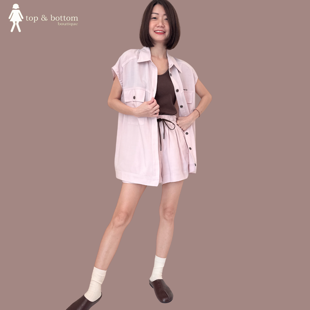 COLLARED POCKET LONG SHIRT & SHORTS SET SUIT WITH INNER PIECES