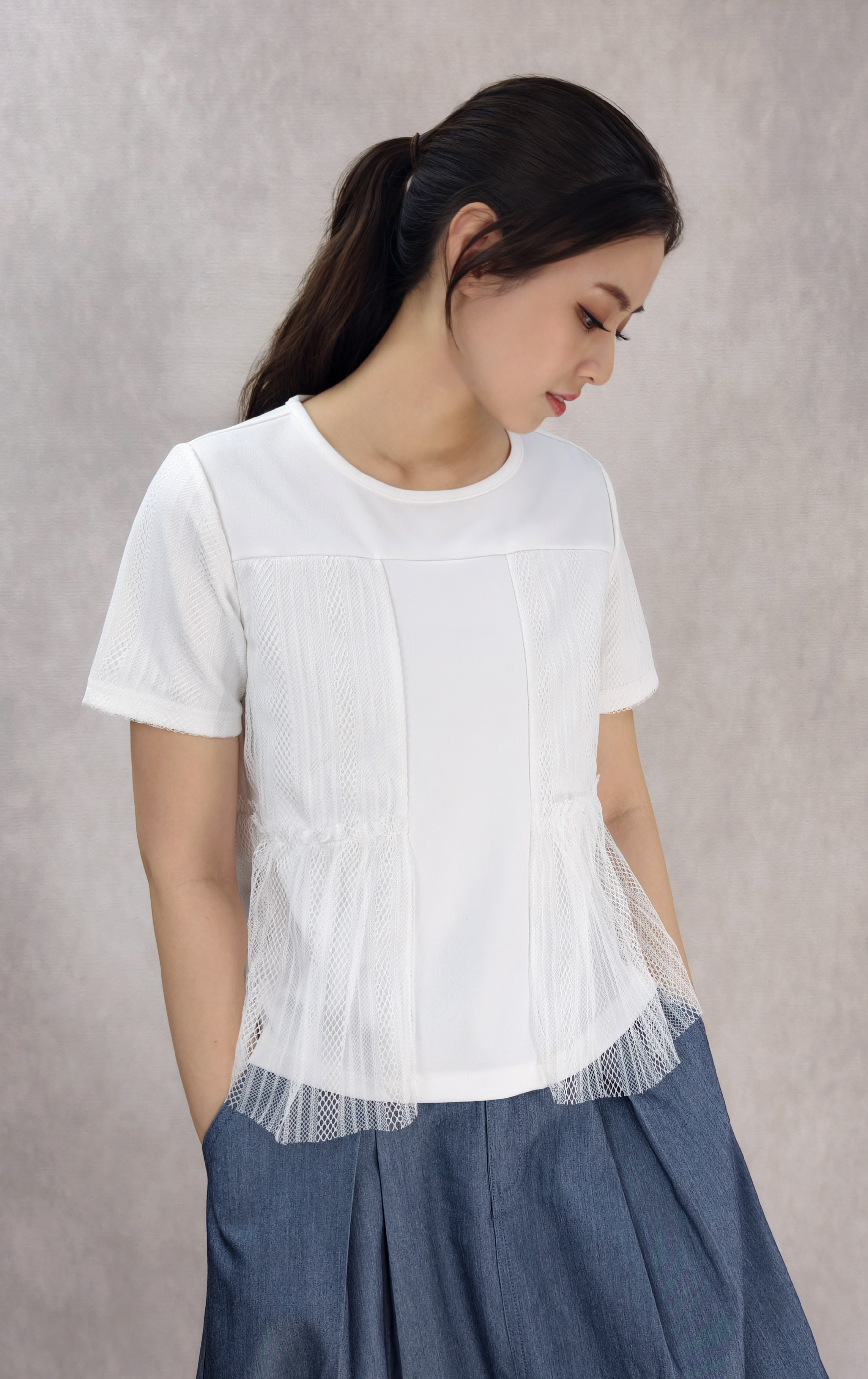 網紗拼布上衣 ST0415