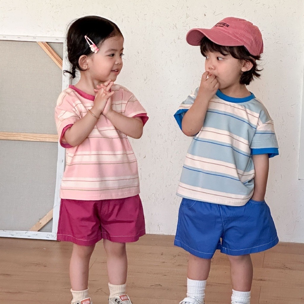 可愛寬條兄弟姐妹套裝 / 2色