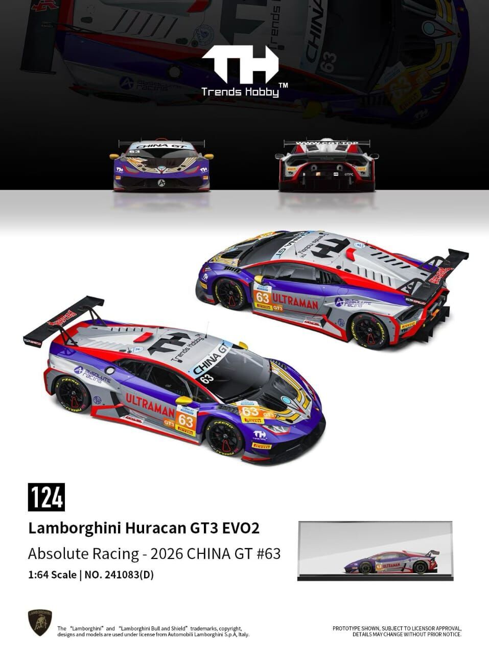 PO-$170 * TRENDS HOBBY * 1:64 LAMBORGHINI HURACAN GT3 EVO2 CHINA GT 2026