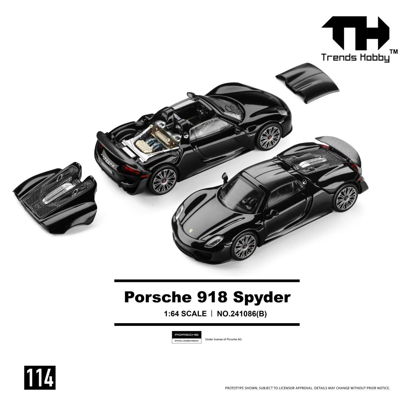 PO-$110 * TRENDS HOBBY * 1:64 PORSCHE 918 SPYDER GLOSS BLACK