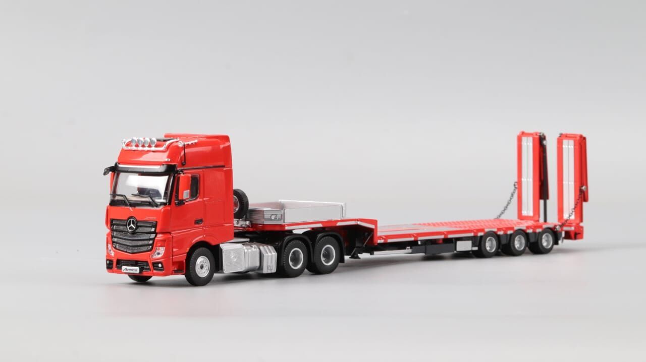 PO-$380 * PERKA * 1:64 MERCEDES BENZ ACTROS FLATBED TRANSPORTER RED