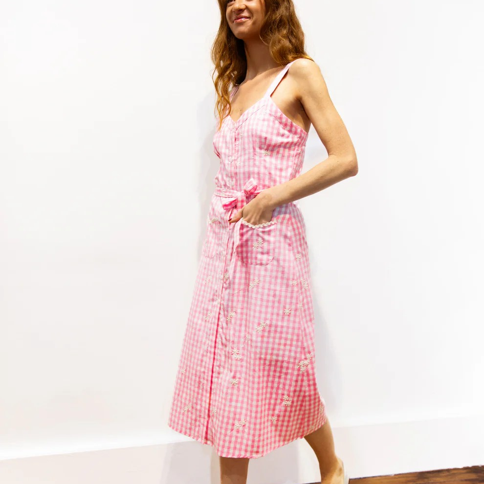 1BB0327-044 [BRIGITTE BARDOT] Marie Gingham Dress with Straps Pink #182611200 (EU)