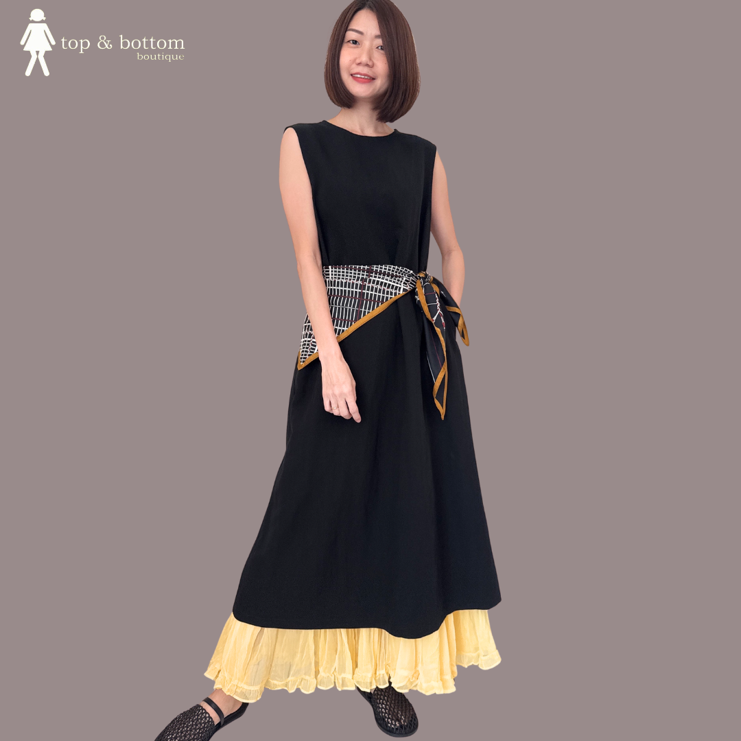 SOFT DENIM SHIFT DRESS WITH DETACHABLE SCARF