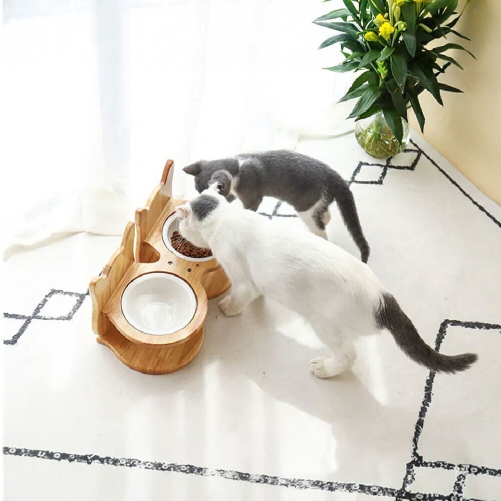 喵仙兒-雙胞胎貓耳碗架組(附瓷碗)