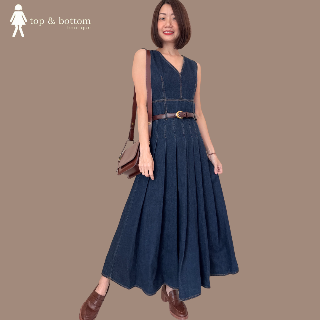 SLEEVELESS DENIM ALINE MIDI DRESS