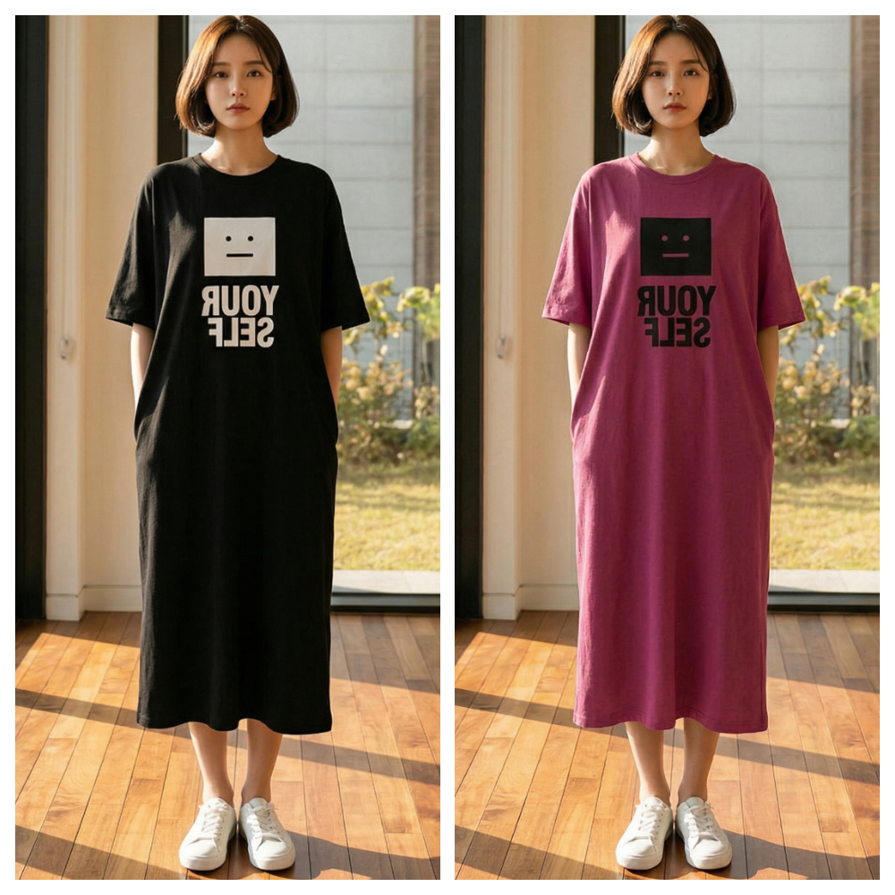 【ASister 小姊姊】AS0027#休閒洋裝☆*字母方塊人*加大尺碼韓版時尚寬鬆休閒短袖連身裙(3色 M-4XL)