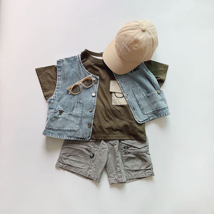 撞色口袋短袖上衣